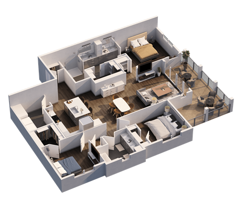 Floor plan for 3 beds, 2 baths, 1519 sqft